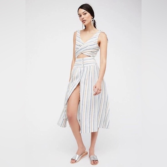 Free People | Kansas City Girl Midi Dress Size 12 Stripe Cut Out - Picture 1 of 6